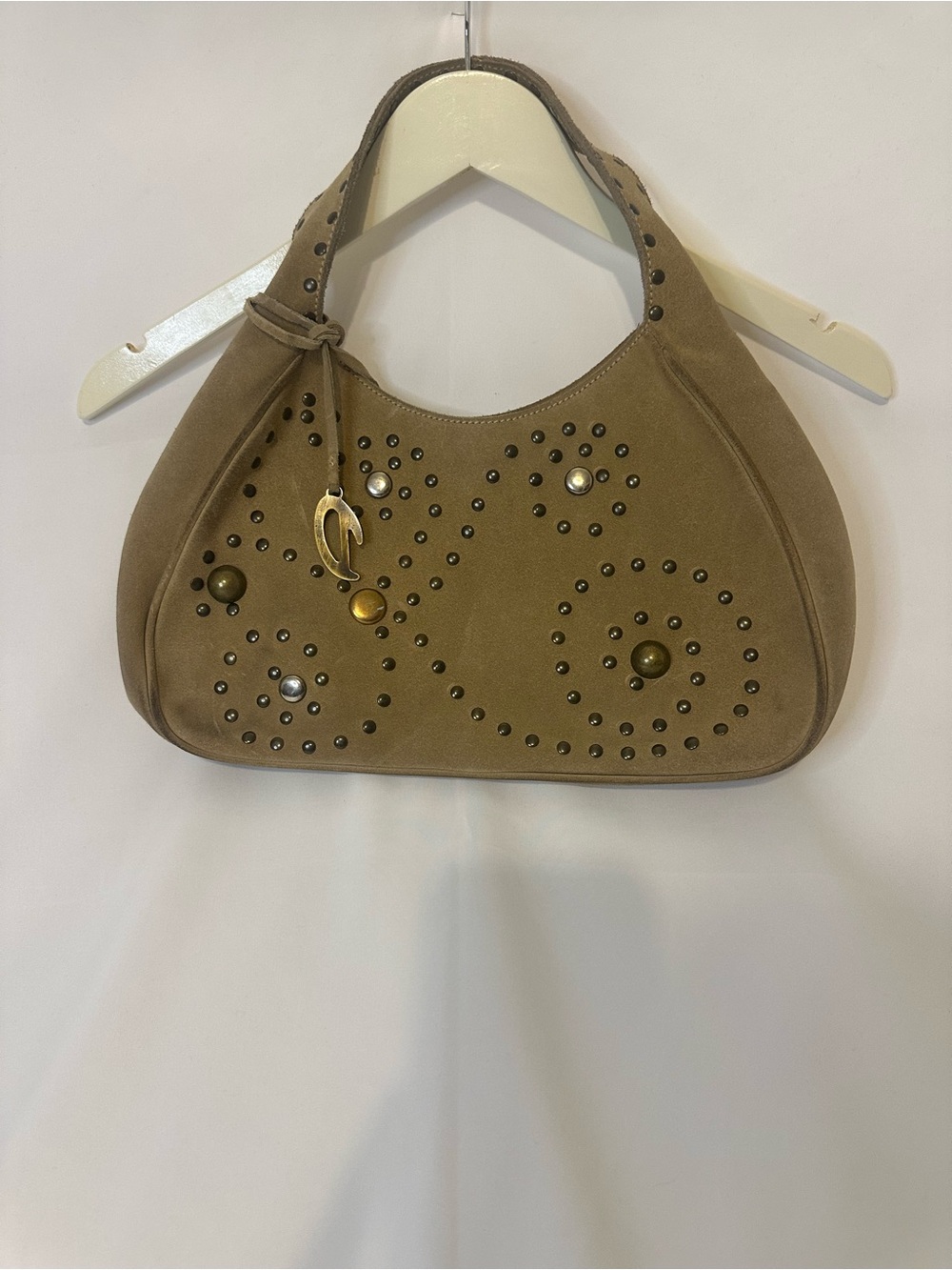 Dolce & Gabbana Beige Studded Shoulder Bag Leopard Lining suede/leather